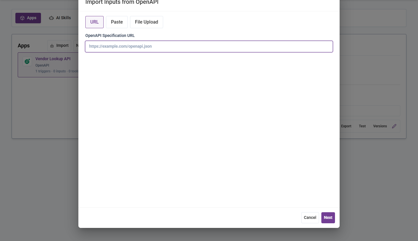 Import from OpenAPI dialog