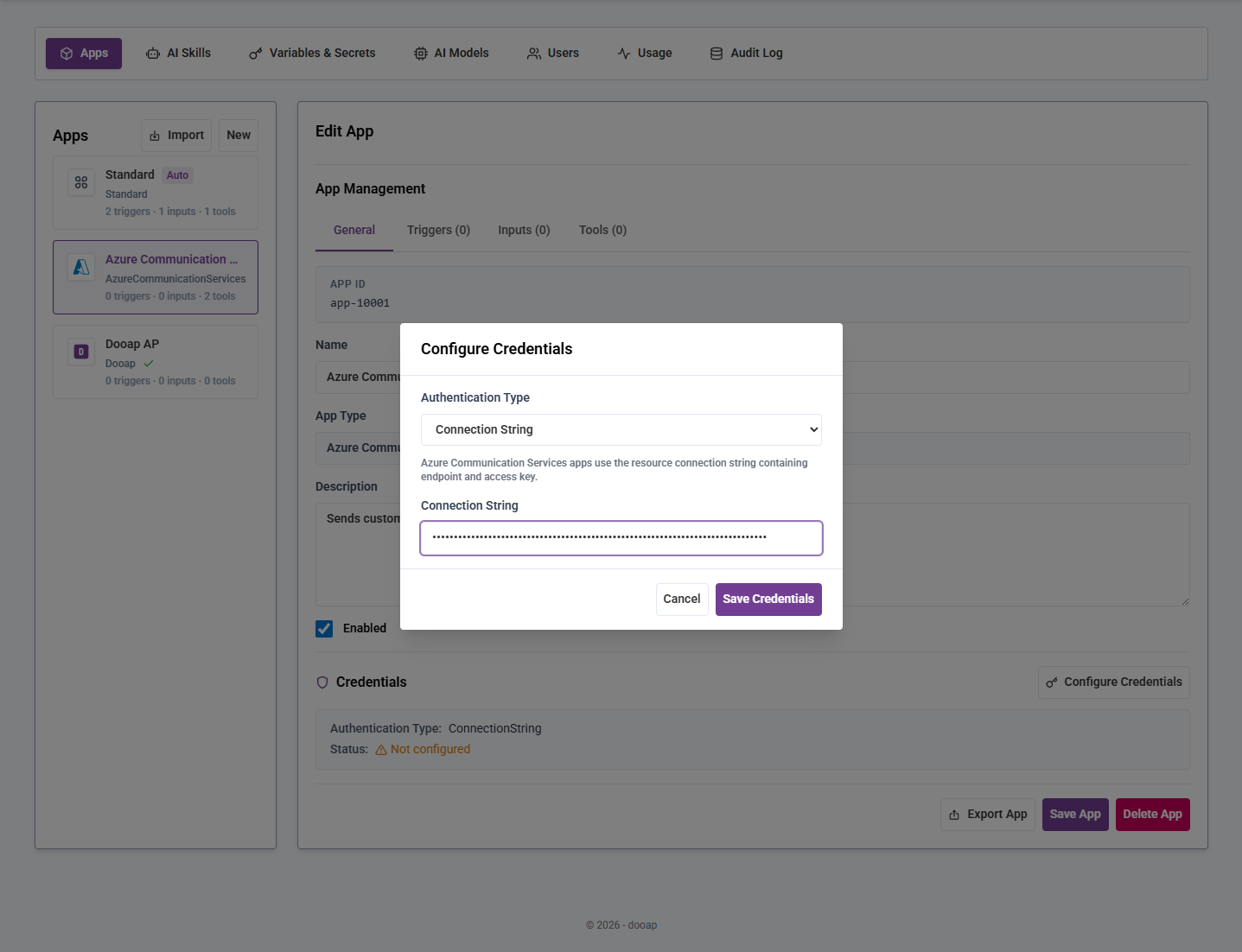 Configure the Azure Communication Services connection string